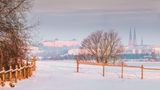 Blick auf die Skyline von Uppsala im Winter