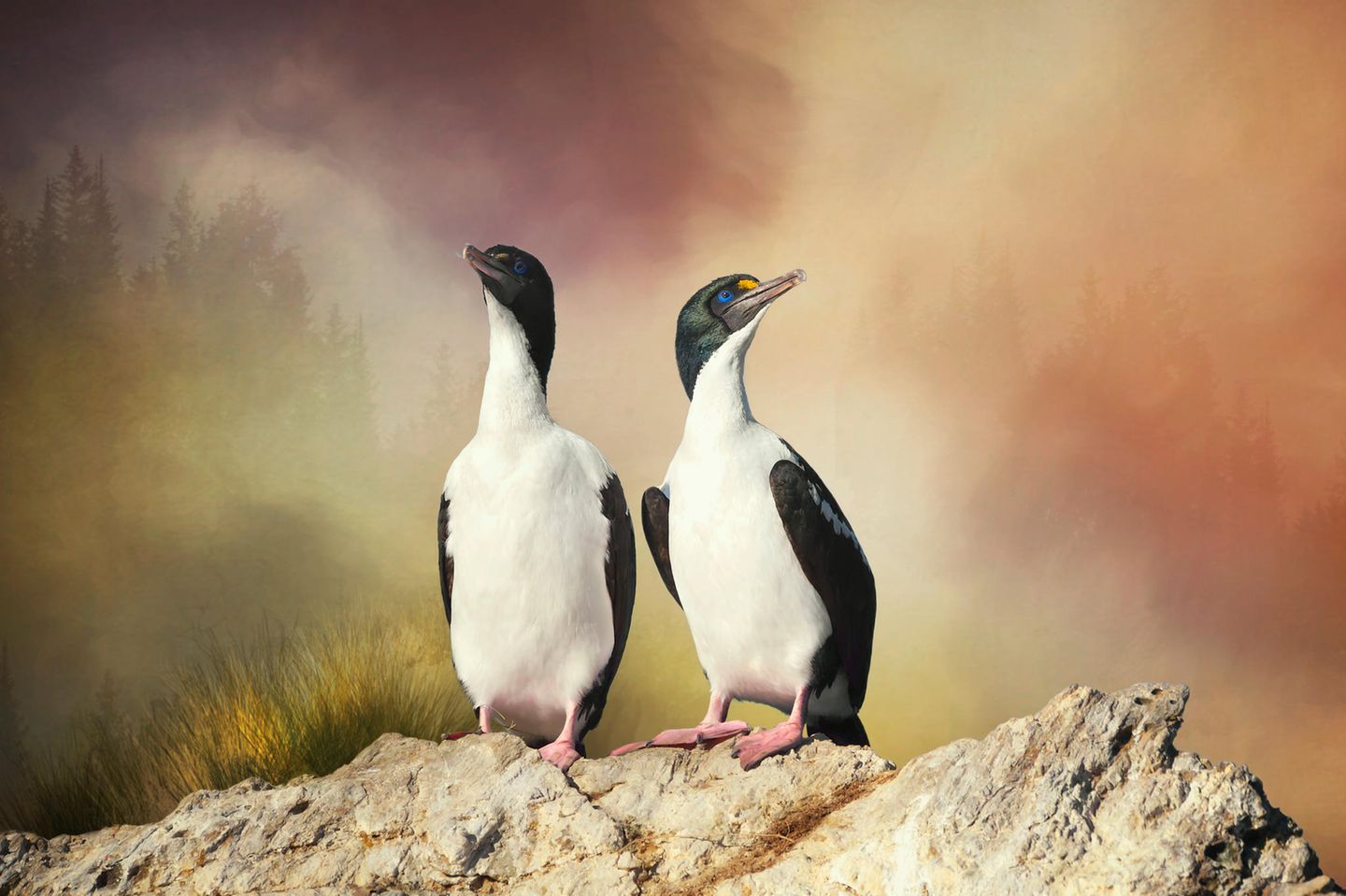 //CUPOTY-© Noelle Bennett-Hey! What's that?//  //CREDIT// © Noelle Bennett | cupoty.com  //SUBHEAD// Finalist  Name: Noelle Bennett  Title: Hey! What's that?  Nationality: New Zealander  Occupation: Retired radiation therapist  Further info: www.noellebennettphotography.com, Facebook: noellebennettphotography      ‘These magnificent birds are New Zealand King shags – they’re an endemic New Zealand species occurring in one small area: Marlborough Sounds. It’s a situation that hasn't changed for more than 240 years. Unfortunately, this type of restricted distribution makes a species incredibly vulnerable. The only way to see King shags is by boat, which makes my lifestyle ideal, because I live on a yacht! Naturally, photographing from a boat presents its own challenges – even when it's calm there is usually some sort of swell, which creates movement. A tripod is no use here! The birds tend to inhabit rocky areas and, let’s face it, boats and rocks don’t mix well, so a long lens is essential. The final image is a composite, but each of the additional layers (there are two of them) was produced from the original single file.’