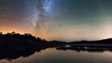 Milky Way and stars over Loch Stroan, Galloway Dark Sky Park, Galloway Forest, Dumfries & Galloway, Scotland