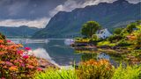 A view in the beautiful village of Plockton on the shores of Loch Carron, Western highlands, Scotland, United Kingdom