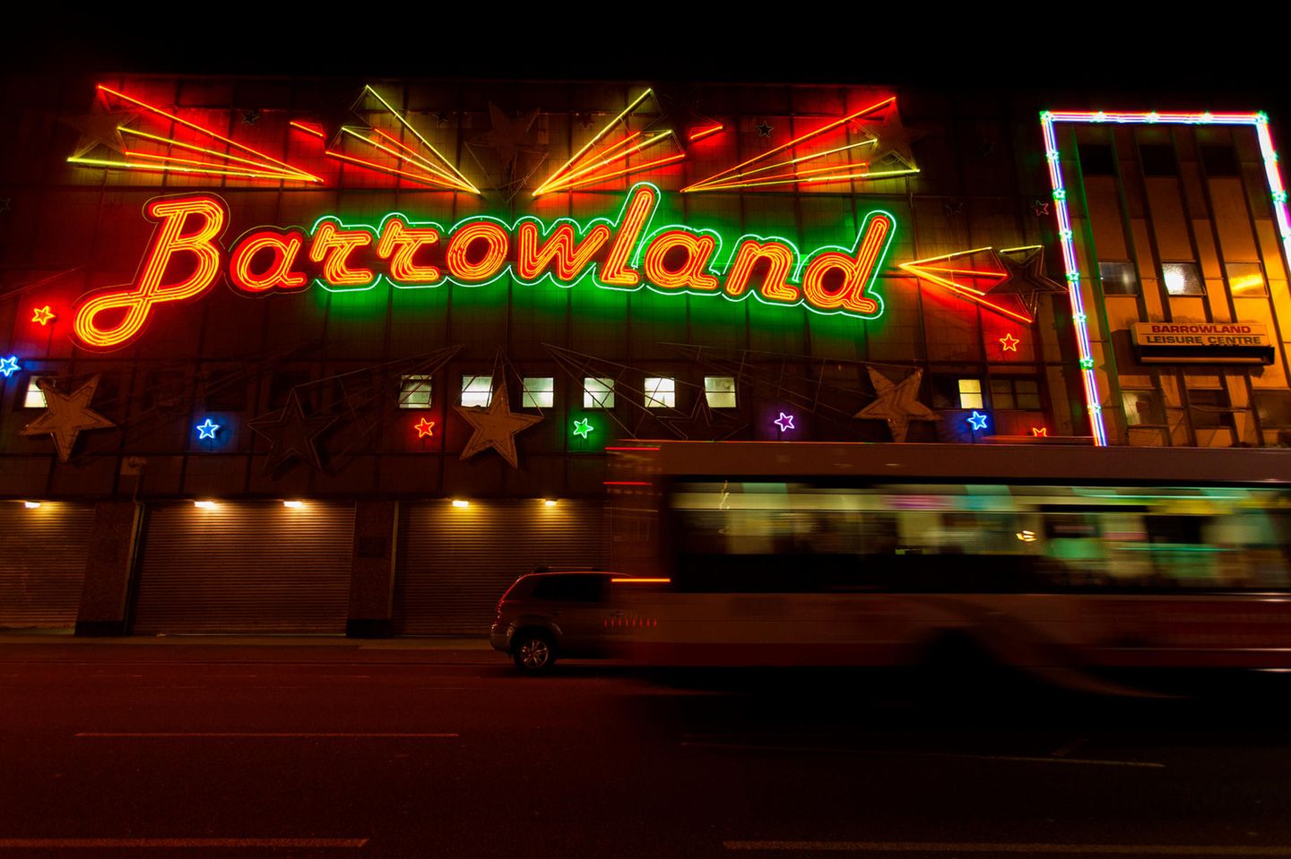 The Sound of Glasgow An illuminated sign for Barrowland Ballroom at night in Glasgow Scotland. It is famous for daning and concerts