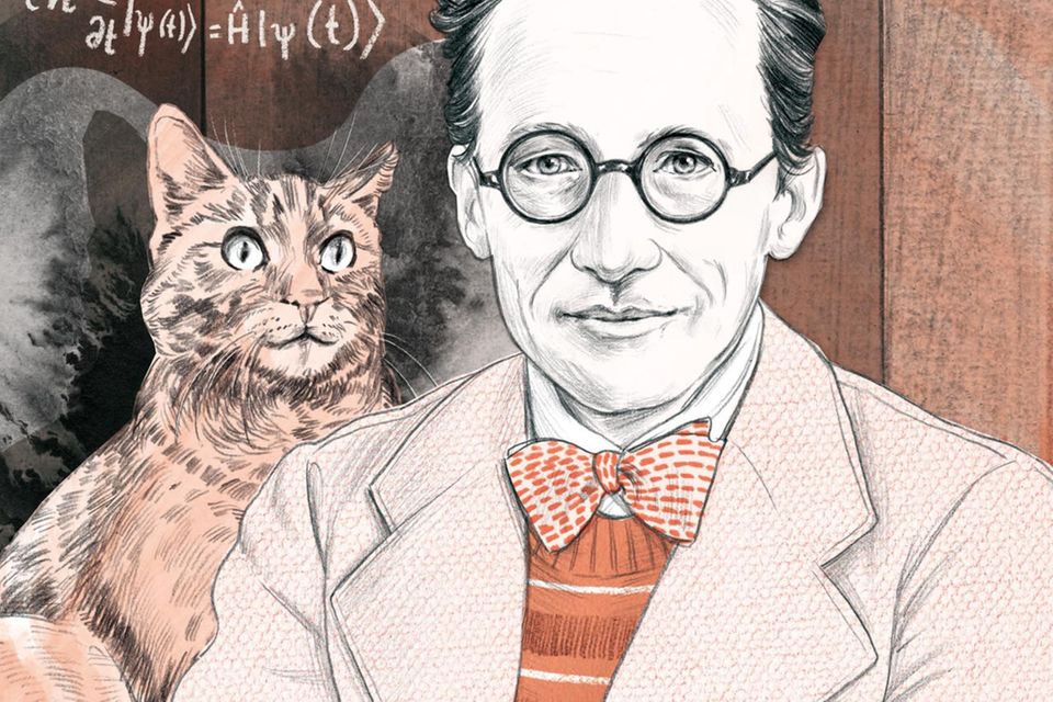 Physiker Erwin Schrödinger als Illustration mit Katze
