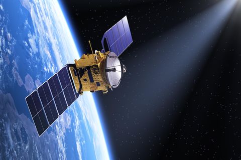So sehen viele Satelliten aus, die wir Menschen schon mit Raketen ins All geschossen haben. 