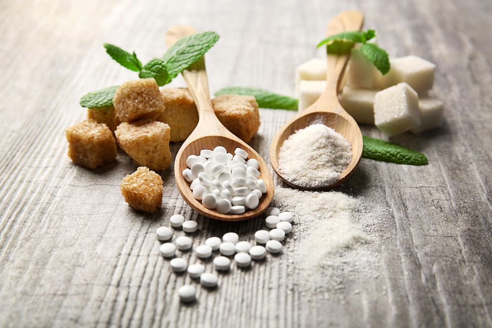 Brown sugar cubes along with stevia and other sugar substitutes.