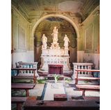 Photo 7: In this picture you see an old and beautiful little chapel with a grave inside, located in Northern Italy. The chapel was surrounded by abandoned buildings that were mostly destroyed. It's a tiny building, compared to the rest of the buildings on site.
