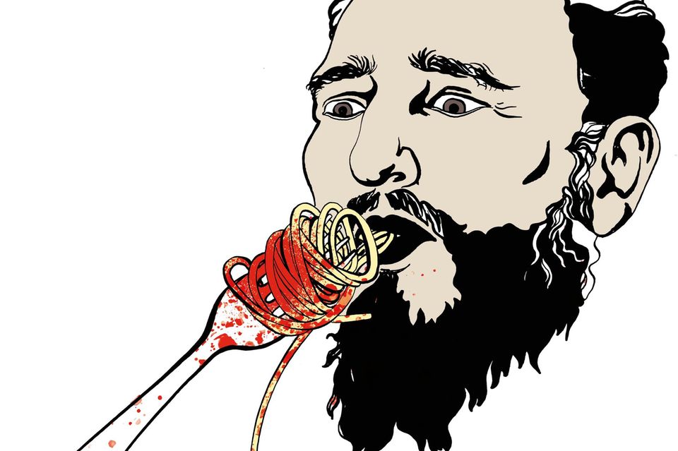Fidel Castro  Kuba, 1959 - 2008  Speise: Spaghetti  Nach der kubanischen Revolution ernannte sich Fidel Castro zum Ministerpräsidenten. Politische Gegner*innen ließ er zahlreich hinrichten oder in Arbeitslager sperren. Auch Homosexuelle verfolgte er. Der Diktator kochte auch selbst, aber hauptsächlich wohl eines: Spaghetti