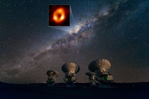 Das "Event Horizon Telescope" ausgerichtet gen Nachthimmel – auf das Zentrum der Milchstraße