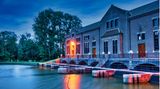 Die Wouda Stoompompstation in Lemmer im Abendlicht