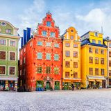 Bunte Häuser in Stockholm in Schweden
