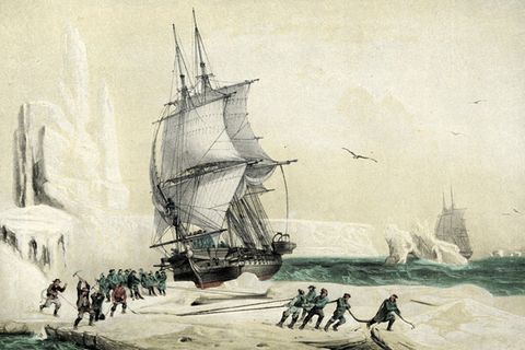 Bild eines Schiffes, das im Eis gefangen ist, Jahr 1838