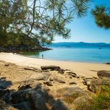 Der Imkerstrand Praia Abelleira, Muros liegt in einer wunderschönen Bucht, versteckt und geschützt von einem Dach uralter Pinien. Kristallklares Wasser.   Wegbeschreibung: Von Bornalle auf der AC-550 für 2,7 km Richtung Westen, dann links in die Rúa de O Salto. Irgendwo parken und dem steilen Weg rechts vom Haus zum Strand folgen.  Erreichbarkeit: Leicht 5 Min. 