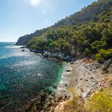 Kleine, versteckte Bucht inmitten üppiger Vegetation. Klares, türkisblaues Wasser. Von den großen Felsbrocken links kann man gut angeln.  Wegbeschreibung: Von Osten auf der Ctra. de Almería/ N-340 nach Almuñécar, links auf die Calle las Palomas, nach 1 km rechts auf die Calle Enebro. Nach 450 m an der Straße parken und 2 Min. zu Fuß weiter, vorbei am Aussichtspunkt, dann weitere 5 Min. die unbefestigte Straße entlang bis zum Kreisverkehr. Links von der Informationstafel mit einer Karte von der Küste führt ein schmaler Weg zum Strand.   Erreichbarkeit: Mittel 10 Min.  