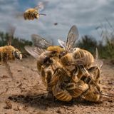 An einem warmen Frühlingsmorgen in Südtexas schlüpfte ein Kaktusbienenweibchen (Diadasia rinconis) aus ihrem kleinen, zylindrischen Nest im Boden. Auf dem Foto von Karine Aigner ist zu sehen, wie die weibliche Biene von dutzenden Männchen umschwärmt wird, um sich mit ihr zu paaren. Nach etwa 20 Sekunden löste sich der Bienenschwarm auf, und das Weibchen flog davon - ein einzelnes, siegreiches Männchen hielt sich an ihrem Rücken fest.