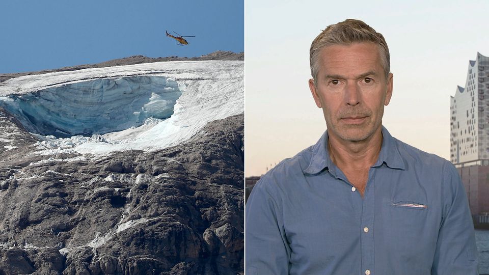 Links: Gletscher in den Dolomiten, rechts: Dirk Steffens Links: Gletscher in den Dolomiten, rechts: Dirk Steffens
