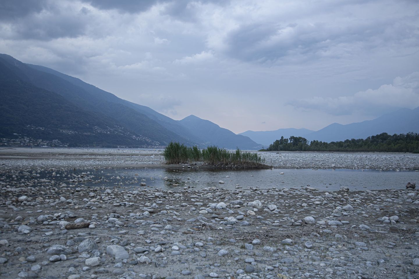 Augetrocknete Flussmündung Foce della Maggia beim Lago Maggiore