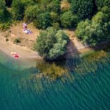 Baggersee Auesee in Wesel, 01.08.2019, Luftbild, Deutschland, Nordrhein-Westfalen, Ruhrgebiet, Wesel | quarry pond lake Auesee in Wesel, 01.08.2019, Luftbild, Germany, North Rhine-Westphalia, Ruhr Area, Wesel