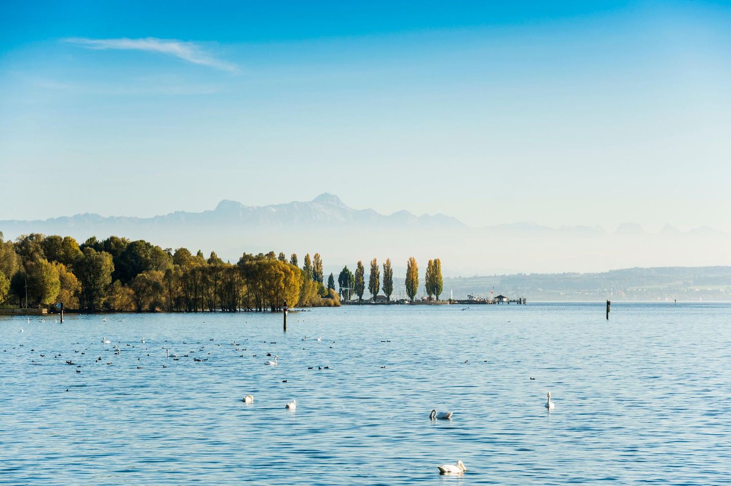Bodensee, Baden-Württemberg und Bayern Der See im Voralpenland wird von den Einheimischen auch liebevoll schwäbisches Meer genannt. Er ist 63 Kilometer lang und damit der drittgrößte Binnensee Europas. In den Sommermonaten erreicht die Wassertemperatur angenehme 20 Grad. Mit herrlichem Blick auf die Alpen lässt sich der See im Vierländereck an zahlreichen Badestellen und Strandbädern genießen. Zum Beispiel im Aquastaad Immenstaad, ein familienfreundliches Strandbad. Das Lindenhofbad in Lindau ist noch näher dran an den Bergen und sogar kostenlos.