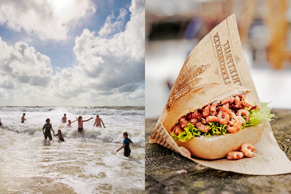 Echtes Nordseefeeling: Erst ins Meer springen, dann mit Salz und Sand auf der Haut ein Krabbenbrötchen verspeisen  1.4973