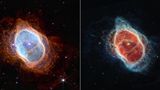 Mit atemraubender Schärfe und ungekanntem Detailreichtum hat das James Webb Teleskop den Südlichen Ringnebel aufgenommen. Der Nebel ist die Gashülle, die ein massearmer Stern am Ende seines Lebens ins All abgestoßen hat. Sie expandiert heute mit 15 km/h immer und leuchtet angeregt von der UV-Strahlung des Sternenrestes, eines weißen Zwergs  