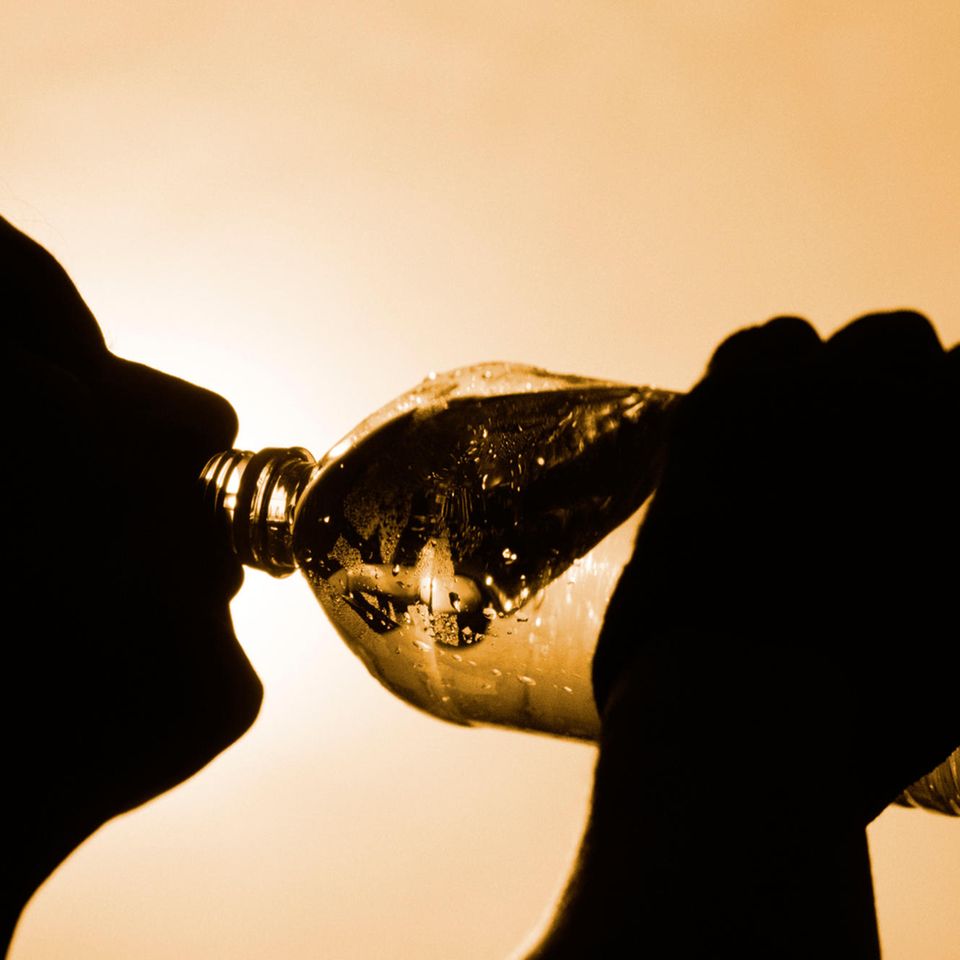 Um Hitzekrämpfen oder gar einer Hitzeerschöpfung vorzubeugen, sollten mehrere Liter Wasser am Tag getrunken werden