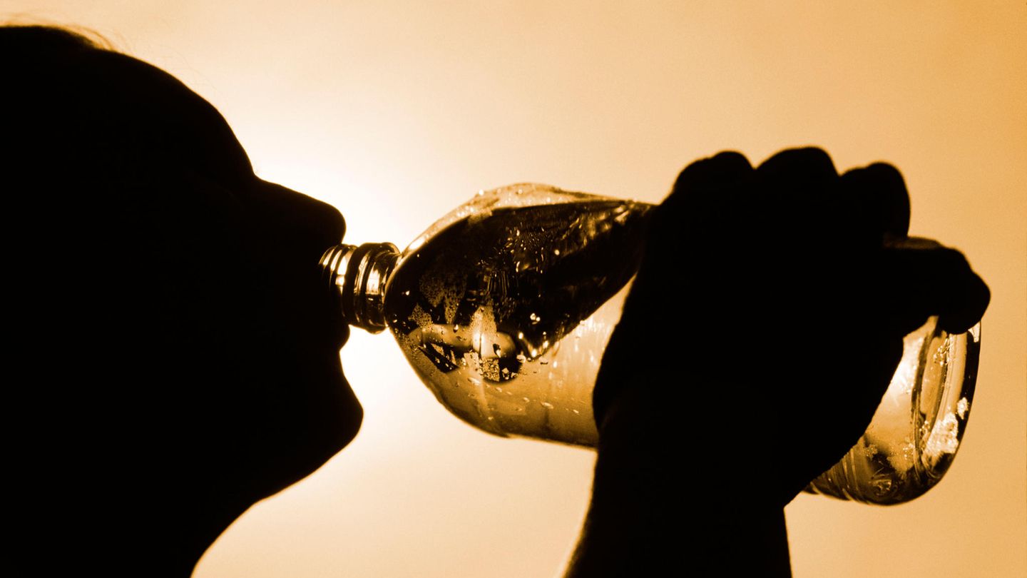 Um Hitzekrämpfen oder gar einer Hitzeerschöpfung vorzubeugen, sollten mehrere Liter Wasser am Tag getrunken werden