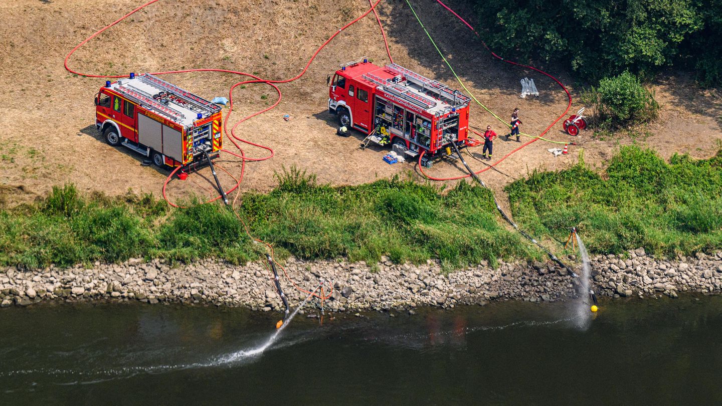Dafür pumpen die Einsatzkräfte auch Wasser aus der Elbe, die sich durch den Nationalpark schlängelt