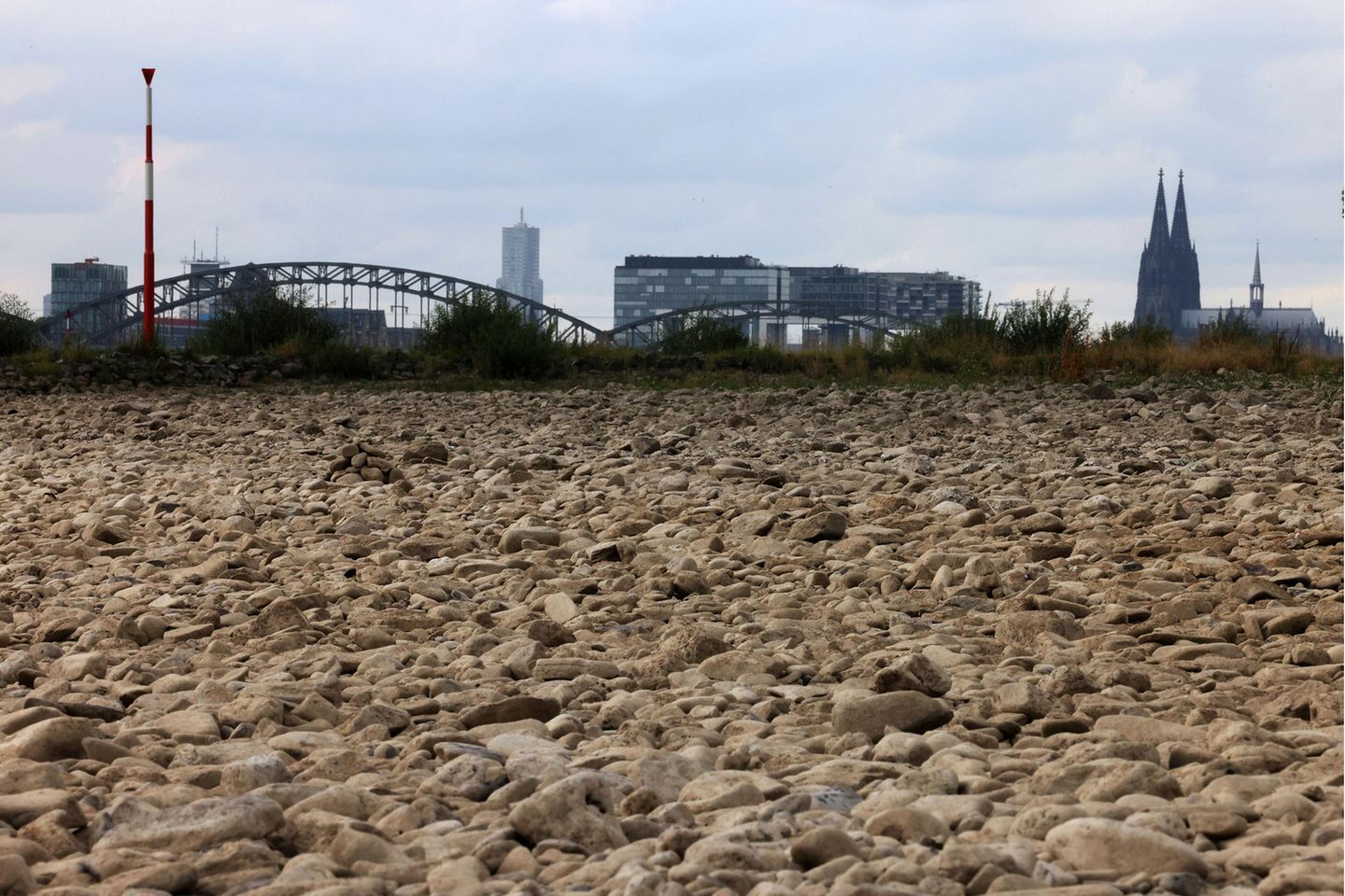 Wasserentnahme aus Bächen verboten Ausgetrockneter Rhein in Köln
