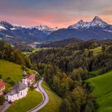 Nationalpark Berchtesgaden- Maria Gern chapel near Berchtesgaden with Watzmann mountain in autumn, Bavaria, Germany