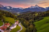Nationalpark Berchtesgaden- Maria Gern chapel near Berchtesgaden with Watzmann mountain in autumn, Bavaria, Germany