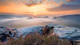Sonnenaufgang, Nebel, Kleiner Winterberg, Sächsische Schweiz, Mittelgebirge, Deutschland, Europa 