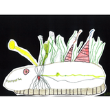 Der Bodenleuchtkleber geht nicht so leicht verloren. Denn seine Erfinderin, Leonie aus Werdau, hat ihm Bodenhaftung verliehen. Dazu kann er sich unsichtbar machen – und auf seinem Rücken wächst Seegras. Diese Ausstattung hat garantiert kein Zweiter …