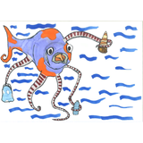 Turboantrieb und Röntgenblick: Hier seht ihr die Blobkrake von Jule aus Hamburg. Angreifer müssen sich in Acht nehmen: Sie würgt mit ihren Tentakeln und besitzt Giftdrüsen. Uns gefällt sie so gut, dass wir an einer Laterne nach ihrem Vorbild basteln.