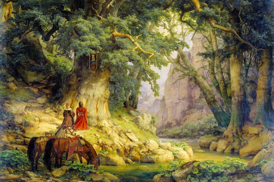 Der Wald als Sehnsuchtsort: Während der Romantik zeichneten Künstler den Wald als märchenhafte Idylle, hier "Die tausendjährige Eiche" von Carl Friedrich Lessing (1837)