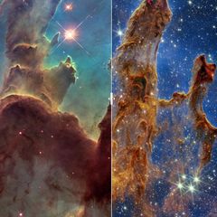 Fotos von Hubble und James Webb