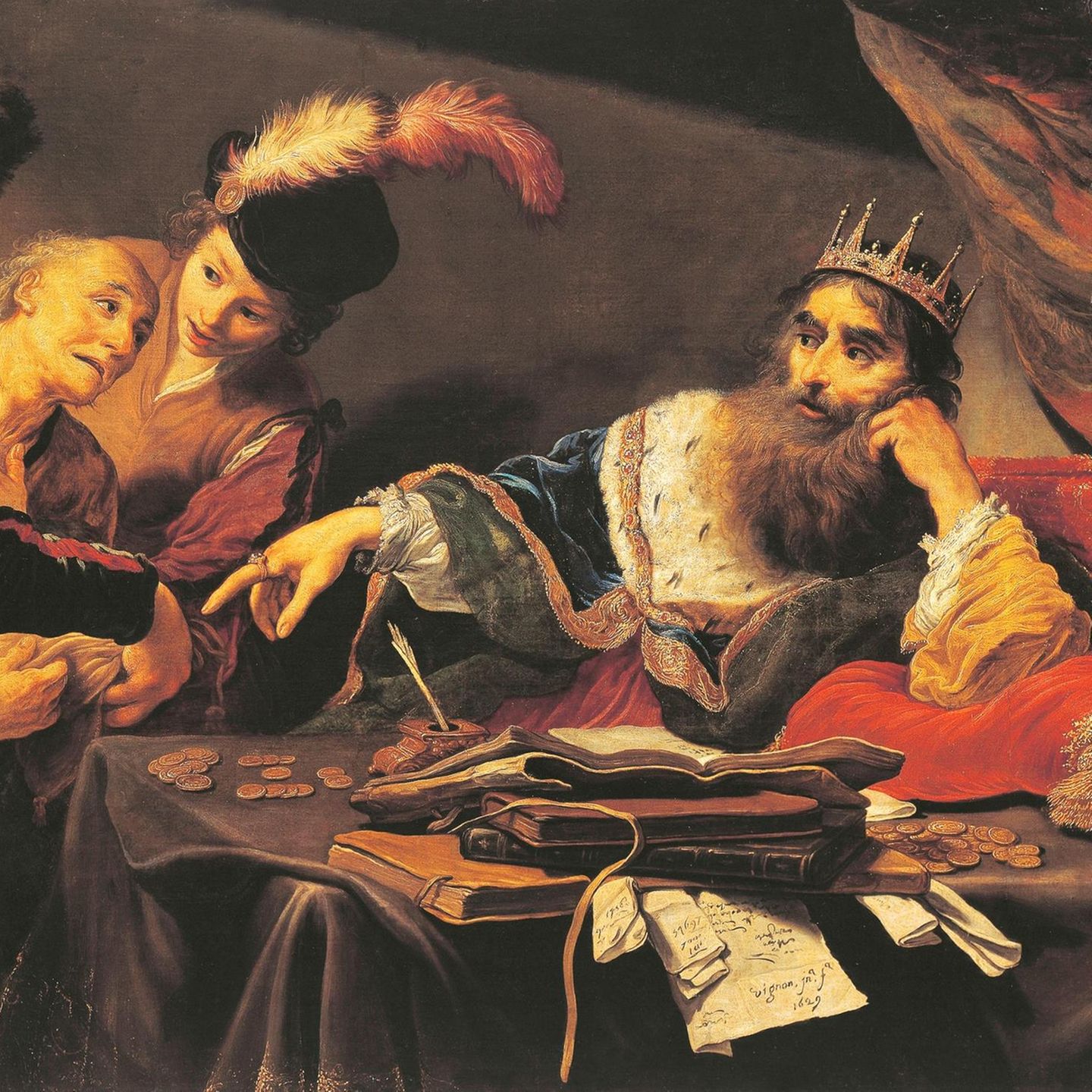 Krösus empfängt Tribut: Der König Lydiens gilt als Erfinder von Münzen – die er hier ungerührt entgegennimmt (Ölgemälde von Claude Vignon, 1593-1670)