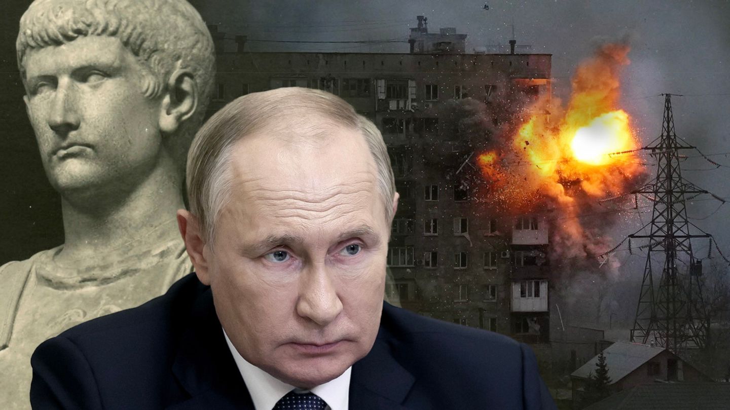 Historischer Tyrann, moderner Tyrann: Caligula war von 37 bis 41 n. Chr. römischer Kaiser, Wladimir Putin übernahm 1999 die Macht in Russland