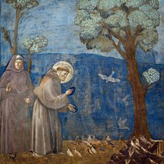Sogar Tieren wie diesen Vögeln verkündet Franziskus angeblich das Evangelium. Die Fresken zu diesem Text zieren seit Ende des 13. Jahrhunderts die Wände der Grabeskirche des Predigers in Assisi