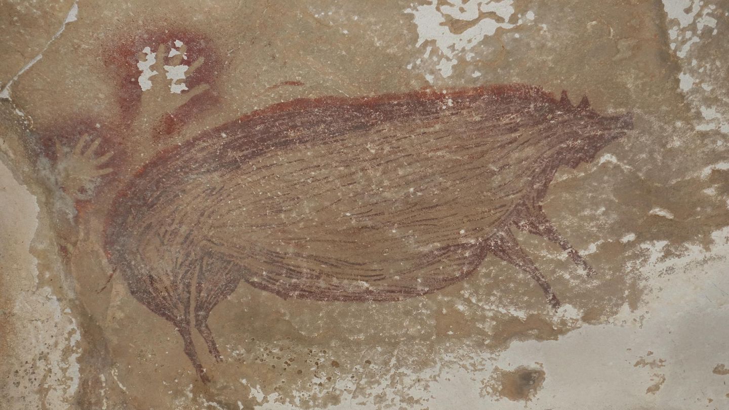 Das Warzenschwein von Sulawesi Höhlenmalerei des Warzenschweins von Sulawesi