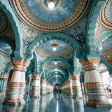 Innenansicht vom Palast, blaue Decke mit vielen Verzierungen