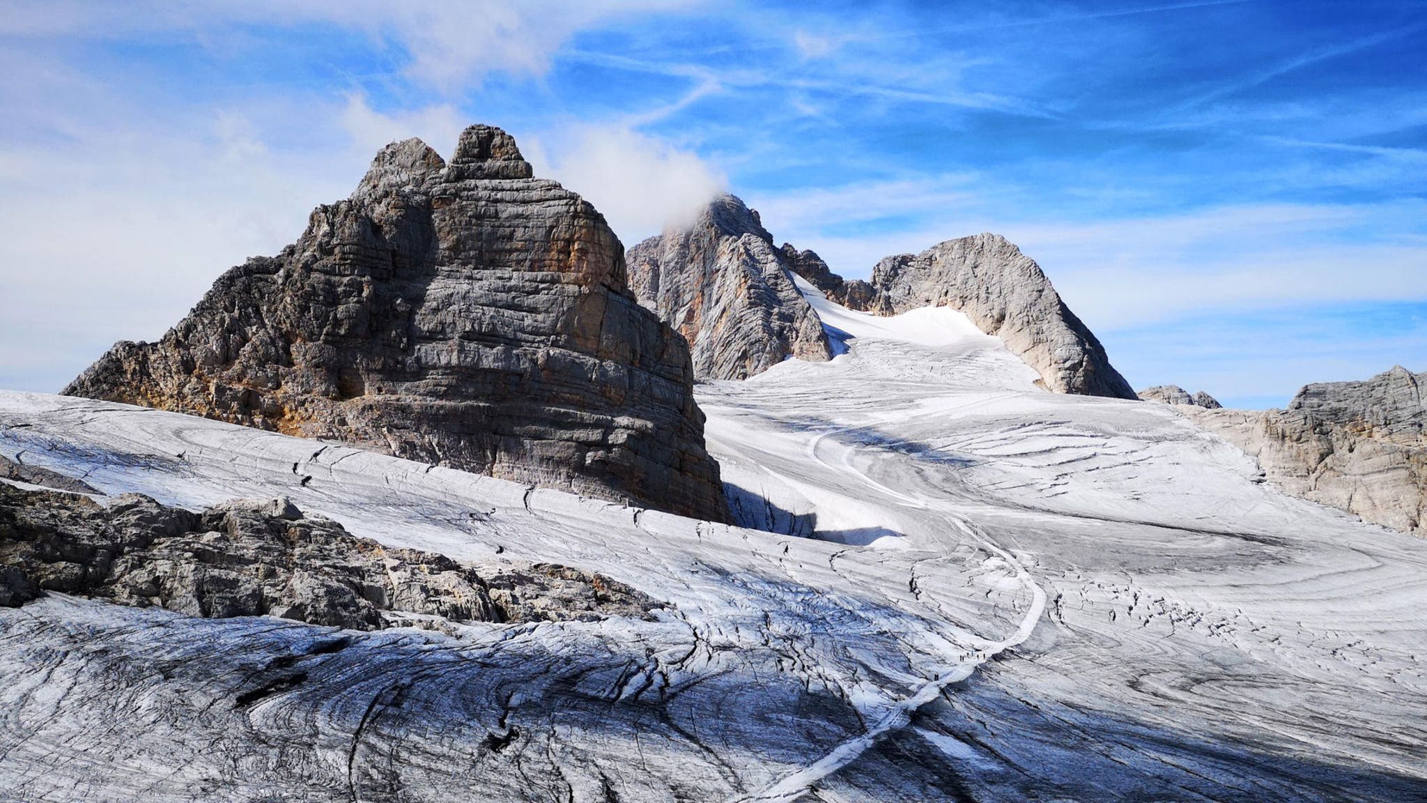 Das Dachsteingebirge ist mit Eismassen bedeckt - noch