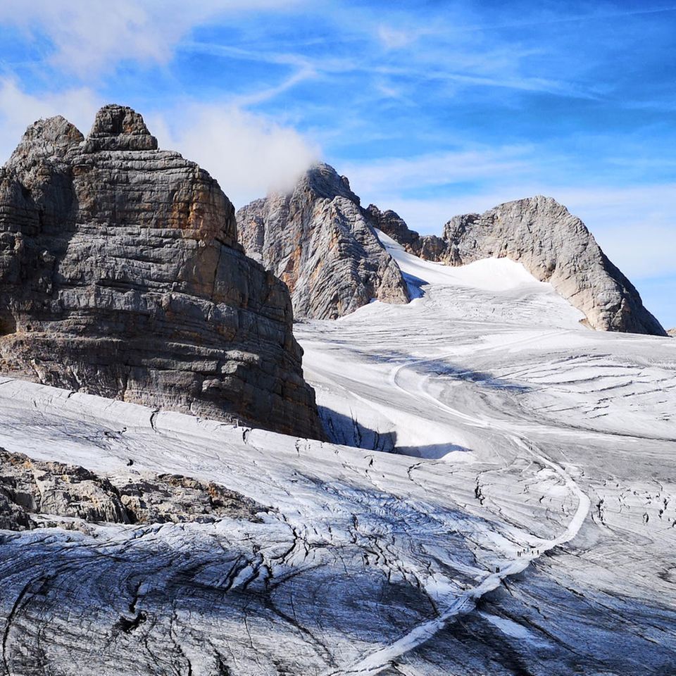 Das Dachsteingebirge ist mit Eismassen bedeckt - noch