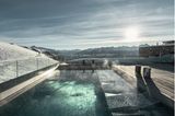 Um auf über 2000 Metern maximal runterzukommen, wurde die ehemalige Bergstation zur hochalpinen Luxusherberge umgebaut: Das Zen-Interieur haben taoistische Mönche nach Feng-Shui-Prinzipien abgesegnet, das Design – viel Stein, Beton, Eiche und Metall – wurde speziell für das "Chetzeron" entwickelt. Beim Duschen schweift der Blick bis zu den weiß schimmernden Viertausendern der Walliser Alpen, an klaren Tagen sogar bis zum Montblanc. Näher liegt das Skigebiet Crans-Montana: Vor den Türen des coolen Hotels nehmen Gäste die erste Abfahrt des Tages. DZ/F ab 515 €