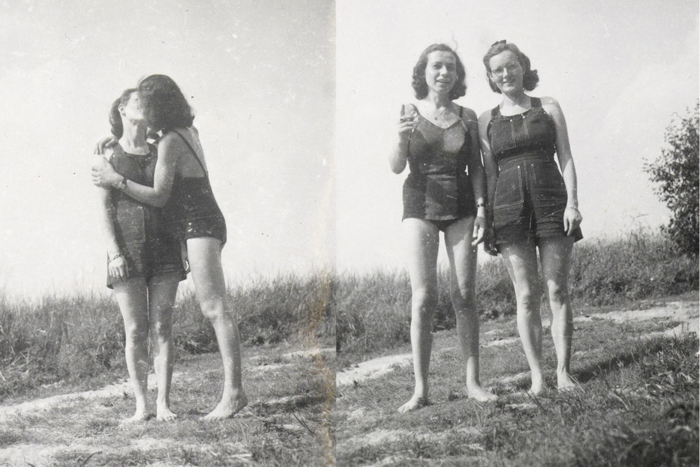 Schwarz-weiß-Aufnahmen im Jahr 1944 von einem lesbischen Liebespaar, das sich küsst