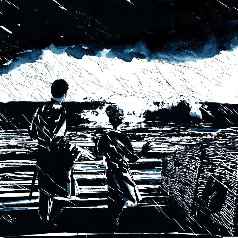 Wegen ihres Deiches und der Warften wähnen sich die meisten Rungholter zunächst wohl in Sicherheit, als der Sturm die Wellen aufpeitscht. Doch dann müssen sie mitansehen, wie die Flut ihren Schutzwall meterhoch überspült – ihr Schicksal ist besiegelt