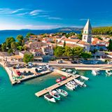 Town of Osor aerial view, bridge between Cres and Mali Losinj islands, Adriatic archpelago of Croatia