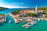 Town of Osor aerial view, bridge between Cres and Mali Losinj islands, Adriatic archpelago of Croatia