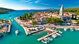 Town of Osor aerial view, bridge between Cres and Mali Losinj islands, Adriatic archpelago of Croatia