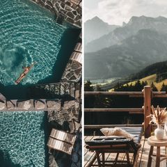 Ibiza-Feeling und Beachvibes auf 1150 Metern über dem Meer: Die "Jufenalm" ist ein almgewordener Boho-Traum aus Strohschirmen vor sattgrünen Bergwiesen. Hinter ihrer Holzkulisse ist alles beige, schwarz und weiß. Sogar die Gäste scheinen sich modisch auf den Look des Hauses abgestimmt zu haben. Der Naturbadeteich, der verspiegelte Sauna-Kubus, die vielen kuscheligen Lounge-Inseln und auch Kater Findus, der unter Pampasgraswedeln döst, sind Instagram-Schönheiten. Familie Rohrmoser hat die Coronapause für ein komplettes Relooking genutzt. Meine anfängliche Skepsis gegenüber der superschicken Design-Hütte wich prompt der Begeisterung: Wer hätte gedacht, dass Trockenblumen-Wolken, Makramee-Wandbehänge und die Patina der Holzwände aus alten Stadeln so herrlich in die Berge passen? Kein Wunder, dass sich viele mit Sinn für Romantik – und ich mich! – in die "Jufenalm" verliebt haben.