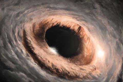 Künstlerische Darstellung eines supermassereichen Schwarzen Lochs. Die kosmologische Kopplung ermöglicht es Schwarzen Löchern, an Masse zuzunehmen, ohne Gas oder Sterne zu verbrauchen.