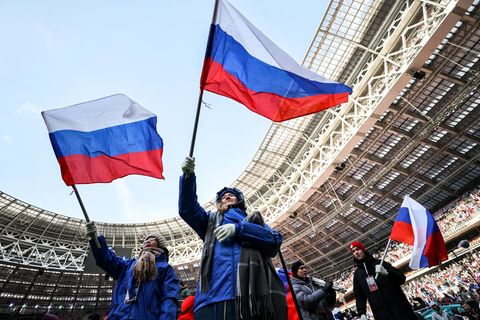 Weniger als zwei Prozent der Befragten geben Russland die Schuld für die Toten und die Zerstörung in der Ukraine, sagt Alexey Levinson. Dennoch verfange die heroische Staatspropaganda, hier im Olympiastadion Luzhniki, kaum bei den Menschen